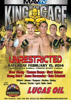 King of the Cage Presents “Unrestricted” February 15 at Northern Lights Casino