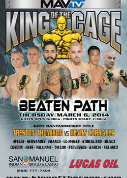 King of the Cage Presents “Beaten Path” at San Manuel Bingo & Casino on March 6th