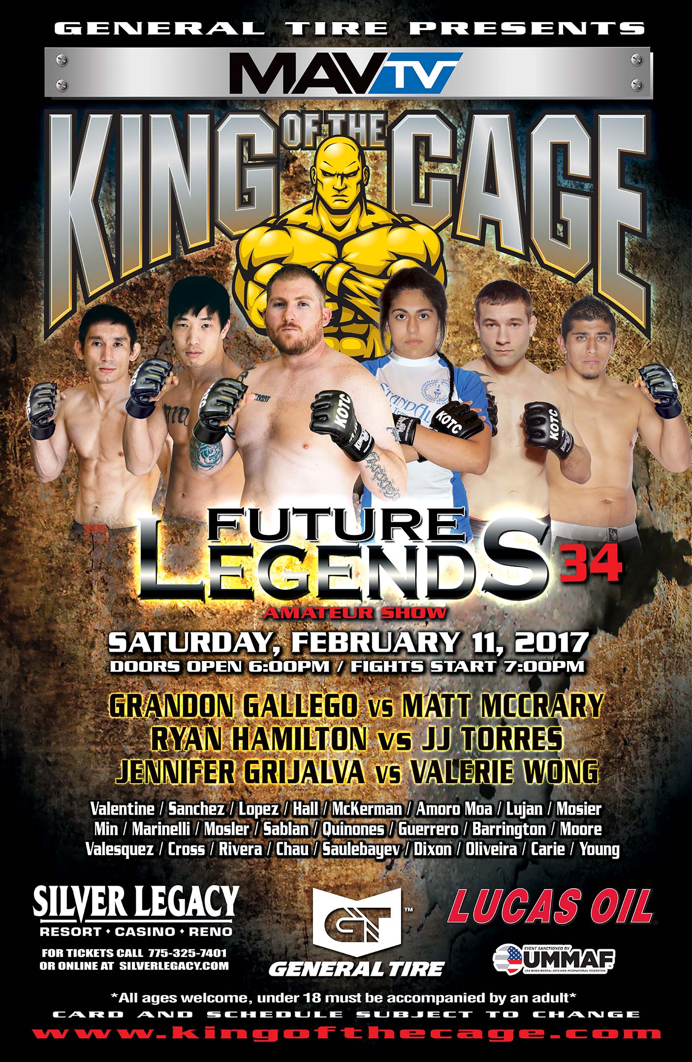 King of the Cage Returns to Silver Legacy Resort Casino Reno on February 11th for “FUTURE LEGENDS 34”