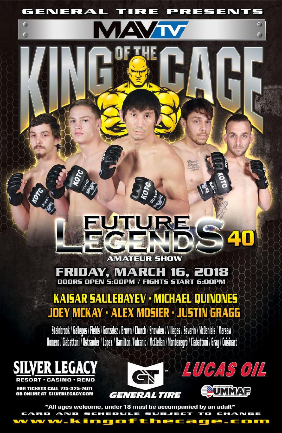 King of the Cage Announces Fighters to Headline at Silver Legacy Resort