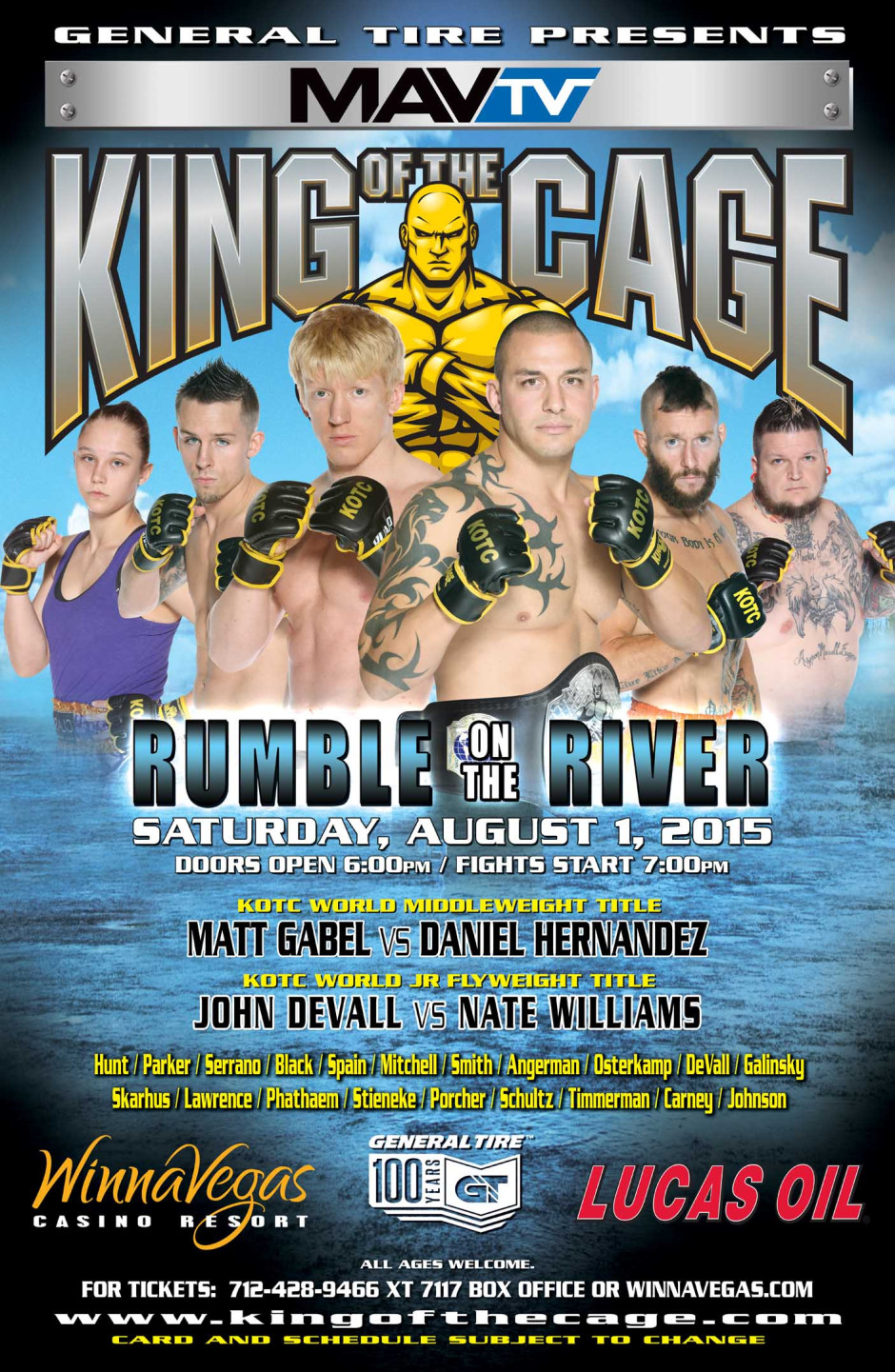 King of the Cage Presents “RUMBLE ON THE RIVER” on August 1 at